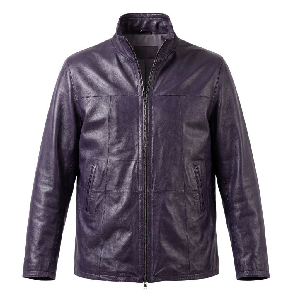 Barcelino Purple Genuine Leather Reversible Jacket Printed Layer Full Zip L
